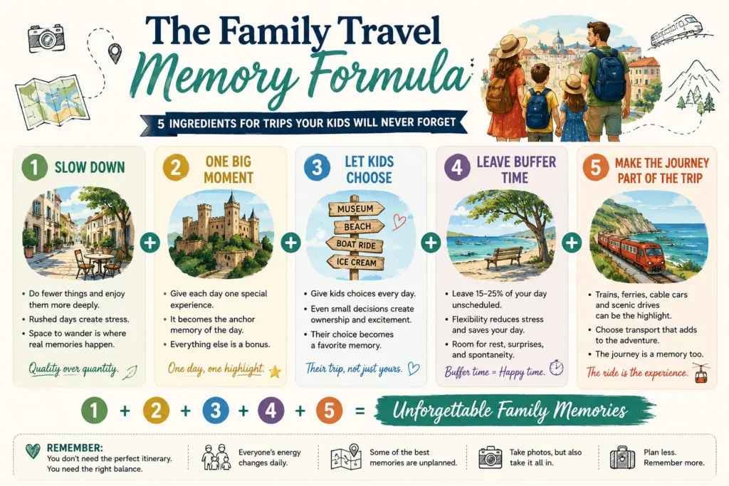 Family travel memory formula with five tips for planning memorable trips with kids