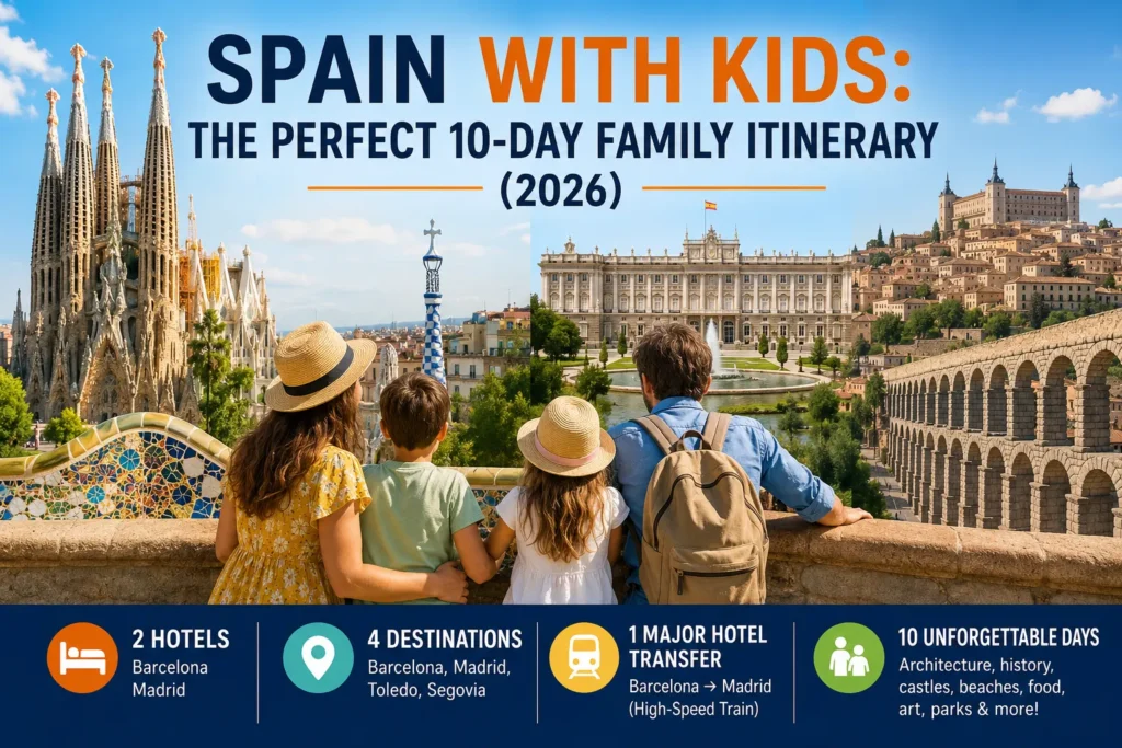 Spain with kids 10-day family itinerary covering Barcelona Madrid Toledo and Segovia